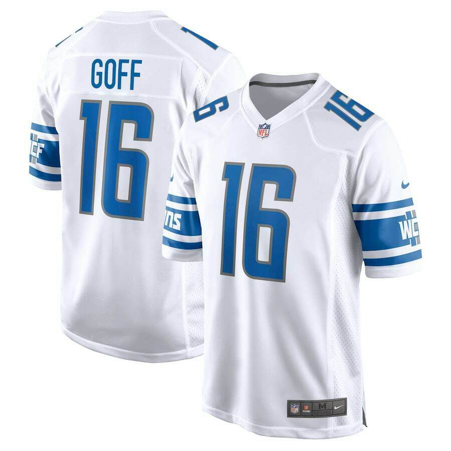 Men Detroit Lions 16 Jared Goff Nike White Game NFL Jersey